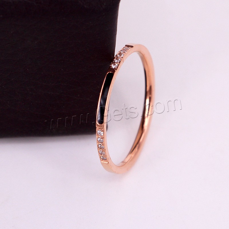 Anillo de dedo de acero Titanium de, Partículas de acero, chapado en color rosa dorada, diverso tamaño para la opción & para mujer & pegamento de gota & con diamantes de imitación, más colores para la opción, tamaño:4-9, Vendido por UD