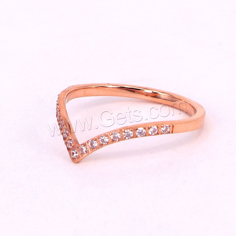 Anillo de dedo de acero Titanium de, Partículas de acero, Letra V, chapado, diverso tamaño para la opción & para mujer & con diamantes de imitación, más colores para la opción, tamaño:5-9, Vendido por UD