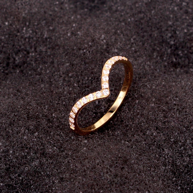 Anillo de dedo de acero Titanium de, Partículas de acero, Letra V, chapado, diverso tamaño para la opción & para mujer & con diamantes de imitación, más colores para la opción, tamaño:5-9, Vendido por UD