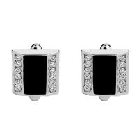 Zinc Alloy Cufflinks, platinum color plated, for man & enamel & with rhinestone, black 