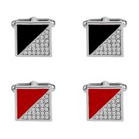 Zinc Alloy Cufflinks, platinum color plated, for man & enamel & with rhinestone 