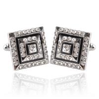 Zinc Alloy Cufflinks, platinum color plated, for man & enamel & with rhinestone 