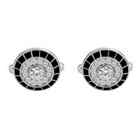 Zinc Alloy Cufflinks, platinum color plated, for man & enamel & with rhinestone 