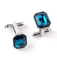 Zinc Alloy Cufflinks, platinum color plated, for man & with rhinestone, blue 