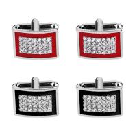 Zinc Alloy Cufflinks, platinum color plated, for man & enamel & with rhinestone 