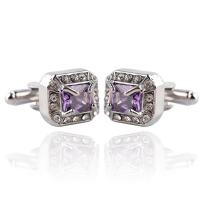 Zinc Alloy Cufflinks, platinum color plated, for man & with rhinestone, purple 