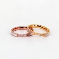 Anillo de dedo de acero Titanium de, Partículas de acero, con Nácar, chapado, diverso tamaño para la opción & para mujer & con diamantes de imitación, más colores para la opción, tamaño:5-9, Vendido por UD