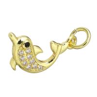 Cubic Zirconia Micro Pave Brass Pendant, Dolphin, gold color plated, micro pave cubic zirconia Approx 3mm 