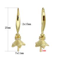 Brass Earring Drop Component, gold color plated, micro pave cubic zirconia, 25mm 