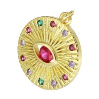 Cubic Zirconia Micro Pave Brass Pendant, Flat Round, gold color plated, micro pave cubic zirconia Approx 2mm 