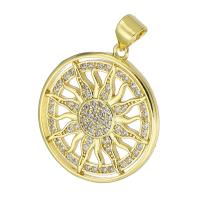 Cubic Zirconia Micro Pave Brass Pendant, Flat Round, gold color plated, micro pave cubic zirconia & hollow Approx 3mm 