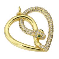 Cubic Zirconia Micro Pave Brass Pendant, Snake, gold color plated, micro pave cubic zirconia & hollow Approx 3mm 