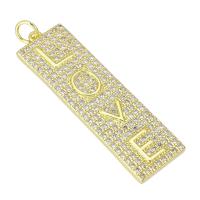 Cubic Zirconia Micro Pave Brass Pendant, Rectangle, gold color plated, micro pave cubic zirconia Approx 3mm 