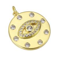 Cubic Zirconia Micro Pave Brass Pendant, Flat Round, gold color plated, micro pave cubic zirconia Approx 3mm 