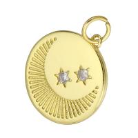 Cubic Zirconia Micro Pave Brass Pendant, Flat Round, gold color plated, micro pave cubic zirconia Approx 4mm 