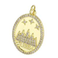 Cubic Zirconia Micro Pave Brass Pendant, Ellipse, gold color plated, micro pave cubic zirconia Approx 3mm 