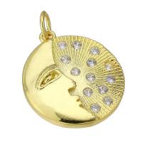 Cubic Zirconia Micro Pave Brass Pendant, Flat Round, gold color plated, micro pave cubic zirconia Approx 4mm 