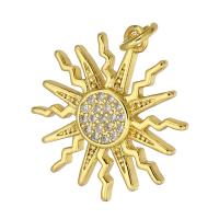 Cubic Zirconia Micro Pave Brass Pendant, Sun, gold color plated, micro pave cubic zirconia Approx 3mm 