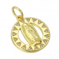 Cubic Zirconia Micro Pave Brass Pendant, Flat Round, gold color plated, micro pave cubic zirconia & hollow Approx 4mm 