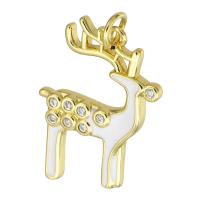 Cubic Zirconia Micro Pave Brass Pendant, Deer, gold color plated, micro pave cubic zirconia & enamel Approx 3mm 