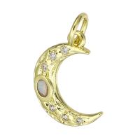 Cubic Zirconia Micro Pave Brass Pendant, Moon, gold color plated, micro pave cubic zirconia 