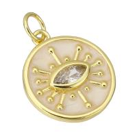 Cubic Zirconia Micro Pave Brass Pendant, Flat Round, gold color plated, micro pave cubic zirconia & enamel Approx 4mm 