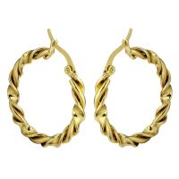 Boucle d'oreille en acier inoxydable Hoop, Placage de couleur d'or, pour femme, 4*36mm, Vendu par paire