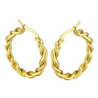 Boucle d'oreille en acier inoxydable Hoop, Placage de couleur d'or, pour femme, 4*33mm, Vendu par paire