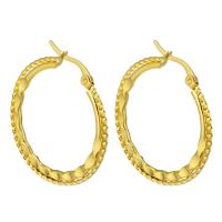 Boucle d'oreille en acier inoxydable Hoop, Placage de couleur d'or, pour femme, 32*34mm, Vendu par paire