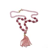 Fashion Fringe Necklace, Natural Stone, with Seedbead & Zinc Alloy, for woman, pink, 70mm .5 cm 