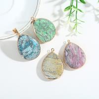 Gemstone Brass Pendants, Ocean Jasper, with Brass, Teardrop, gold color plated, fashion jewelry 