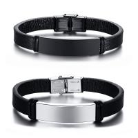 Acier inoxydable 304 bracelet, avec cuir PU, pour homme, plus de couleurs à choisir Environ 21.5 cm, Environ 21 cm, Vendu par PC