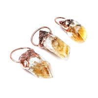 Natural Quartz Pendants, Citrine, with Zinc Alloy, irregular, rose gold color plated, Unisex, yellow, 25-35mm 