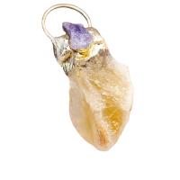 Natural Quartz Pendants, Citrine, with Amethyst & Zinc Alloy, irregular, gold color plated, Unisex, yellow, 35-55mm 