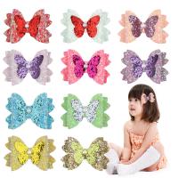 Pince à cheveux enfants, cuir PVC, avec Paillettes & perle de plastique & fer, Noeud papillon, Placage de couleur argentée, pour les enfants, plus de couleurs à choisir Vendu par PC