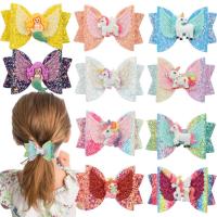 Pince à cheveux enfants, tissu, avec Paillettes & plastique & fer, Noeud papillon, Placage de couleur argentée, dégradé de couleur & pour les enfants, plus de couleurs à choisir Vendu par PC