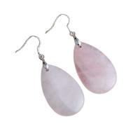 Gemstone Drop Earring, Brass, with Green Aventurine & Rose Quartz, Teardrop, silver color plated 