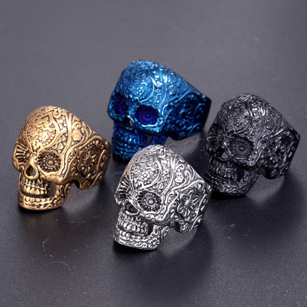 304 Stainless Steel Finger Ring, Skull, Vacuum Plating, different size for choice & for man, more colors for choice, US Ring Size:7-13, Sold By PC