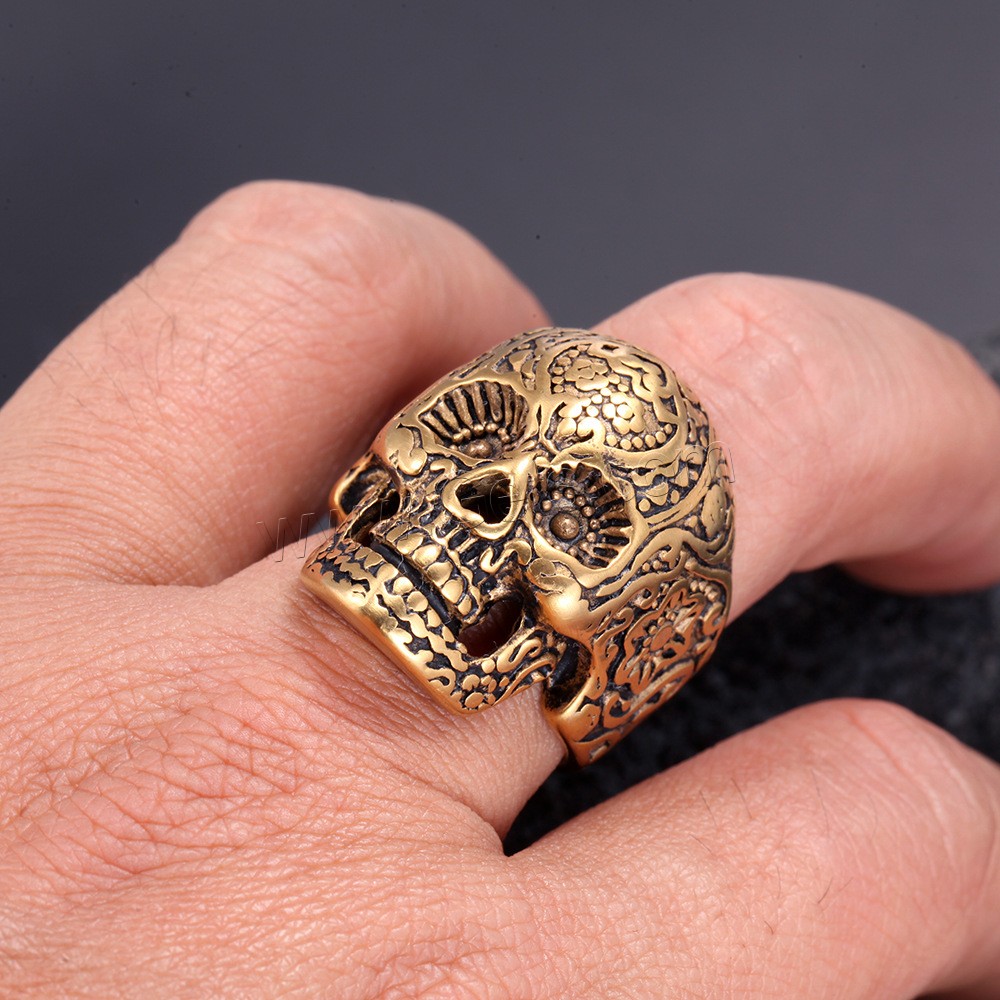 304 Stainless Steel Finger Ring, Skull, Vacuum Plating, different size for choice & for man, more colors for choice, US Ring Size:7-13, Sold By PC