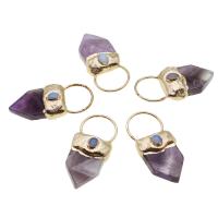 Natural Quartz Pendants, Brass, with Sea Opal & Amethyst, mixed colors 