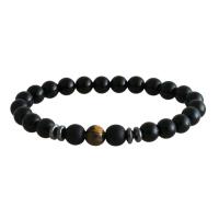 Pulseras magnéticas de piedras preciosas , Hematite, con Ojo de tigre, Esférico, unisexo & protección contra la radiación, más colores para la opción, 8mm, longitud:aproximado 7.09 Inch, Vendido por UD