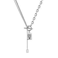 Titanium Steel Jewelry Necklace, Rectangle, fashion jewelry & Unisex & with letter pattern Approx 22.4 Inch 