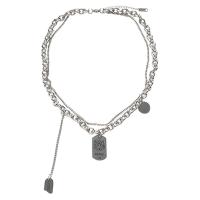 Collier de bijoux de titane, Acier titane, avec 1.96inch chaînes de rallonge, Double couche & unisexe & avec le motif de lettre Environ 16.1 pouce, Vendu par PC