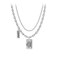 Collier de bijoux de titane, Acier titane, avec 1.96inch chaînes de rallonge, rectangle, Double couche & unisexe & avec le motif de lettre Environ 17.3 pouce, Vendu par PC