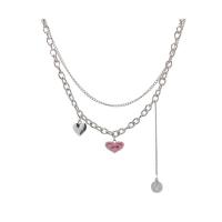 Collier de bijoux de titane, Acier titane, avec Pendentif en alliage de zinc, avec 3.15inch chaînes de rallonge, coeur, Double couche & pour femme Environ 16.9 pouce, Vendu par PC