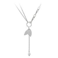 Collier de bijoux de titane, Acier titane, avec Pendentif en alliage de zinc, avec 2.36inch chaînes de rallonge, poisson, Placage, pour femme & avec strass Environ 18.5 pouce, Vendu par PC