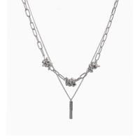 Collier de bijoux de titane, Acier titane, avec Pendentif en alliage de zinc, avec 2.36inch chaînes de rallonge, pilier, Double couche & pour femme Environ 16.5 pouce, Vendu par PC