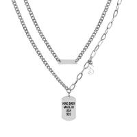 Collier de bijoux de titane, Acier titane, avec 1.96inch chaînes de rallonge, Double couche & unisexe & avec le motif de lettre Environ 16.1 pouce, Vendu par PC