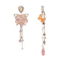 Boucles d'oreilles asymétriques, alliage de zinc, avec Acrylique, Placage de couleur d'or, pour femme & facettes & avec strass, couleurs mélangées  Vendu par paire