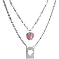 Collier de bijoux de titane, Acier titane, avec Pendentif en alliage de zinc, avec 2.75inch, 2inch chaînes de rallonge, coeur, Placage, Double couche & pour femme & creux Environ 16.1 pouce, Environ  20.8 pouce, Vendu par PC